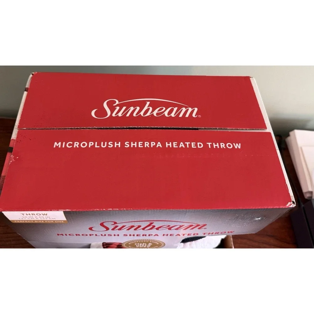 Sunbeam Electric Microplush SHERPA Heated Throw Blanket, Red Black Plaid 50 x 60